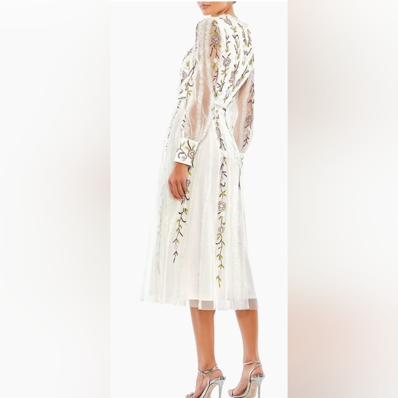 Mac Duggal ivory multi V-Neck Embellished Midi-Dress Sz 4 nwt - Picture 3 of 16